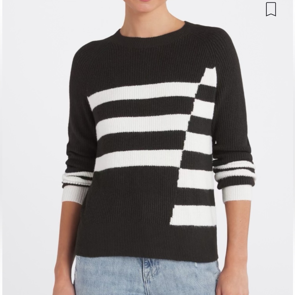 Love Ellie Anhelina Long Sleeve Sweater in Black & White Horizontal Stripes Crew